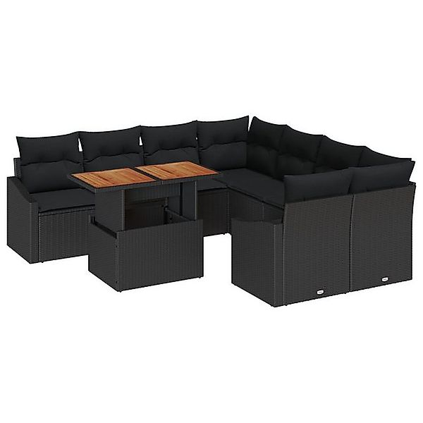 vidaXL Loungesofa 9-tlg. Garten-Essgruppe mit Kissen Schwarz Poly Rattan, 9 günstig online kaufen