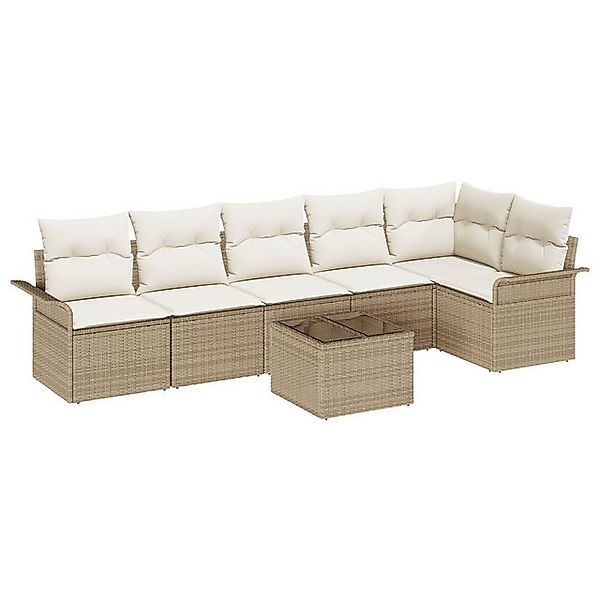 vidaXL Loungesofa 7-teiliges Garten Sofa Set mit Kissen Braun Poly Rattan, günstig online kaufen
