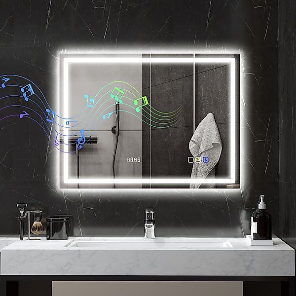 HOMCOM Badspiegel mit Beleuchtung 80x60 cm LED Spiegel Wandspiegel mit Blue günstig online kaufen
