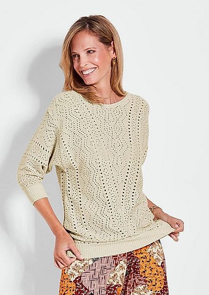 GOLDNER Strickpullover Weißer Halbarmpullover Eleganter Pullover mit 3/4 Ar günstig online kaufen