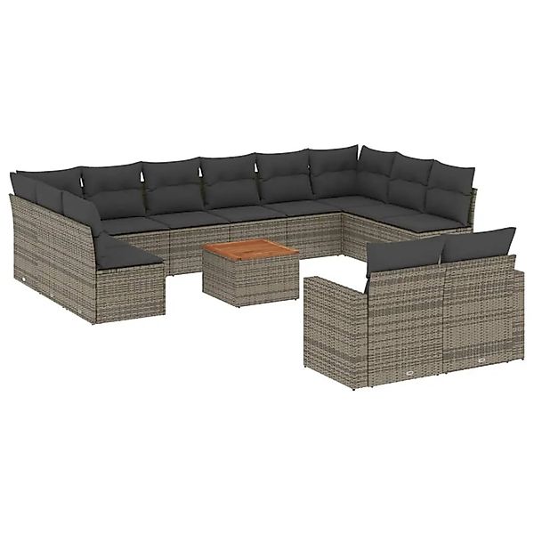vidaXL 13-Tlg Garten-Sofagarnitur mit Kissen Grau Poly Rattan 3256690 günstig online kaufen