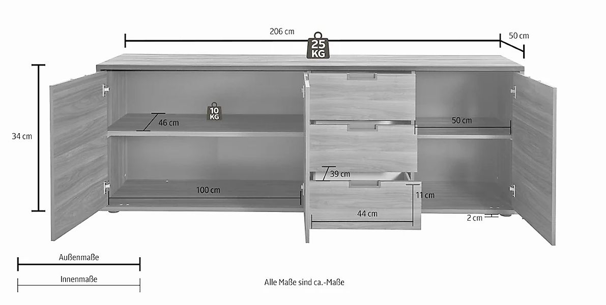 INOSIGN Sideboard "Palma" Breite 206 cm günstig online kaufen