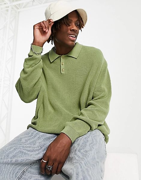 ASOS DESIGN – Leichter Oversize-Pullover in Grün mit Polokragen günstig online kaufen