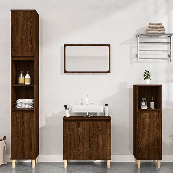 Vidaxl 3-tlg. Badmöbel-set Braun Eichen-optik Holzwerkstoff günstig online kaufen