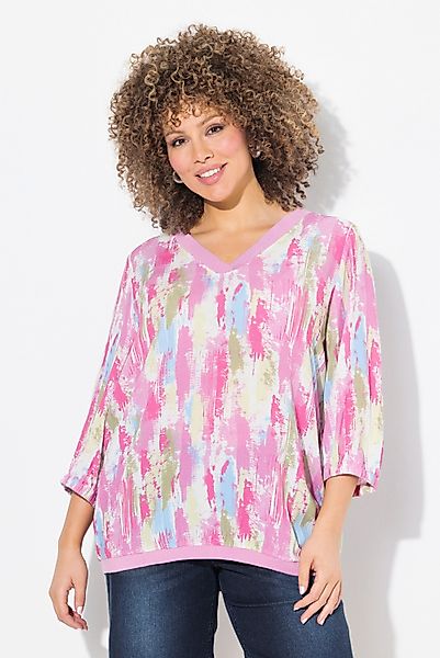 Ulla Popken Druckbluse Bluse Krepp Rippsaum günstig online kaufen