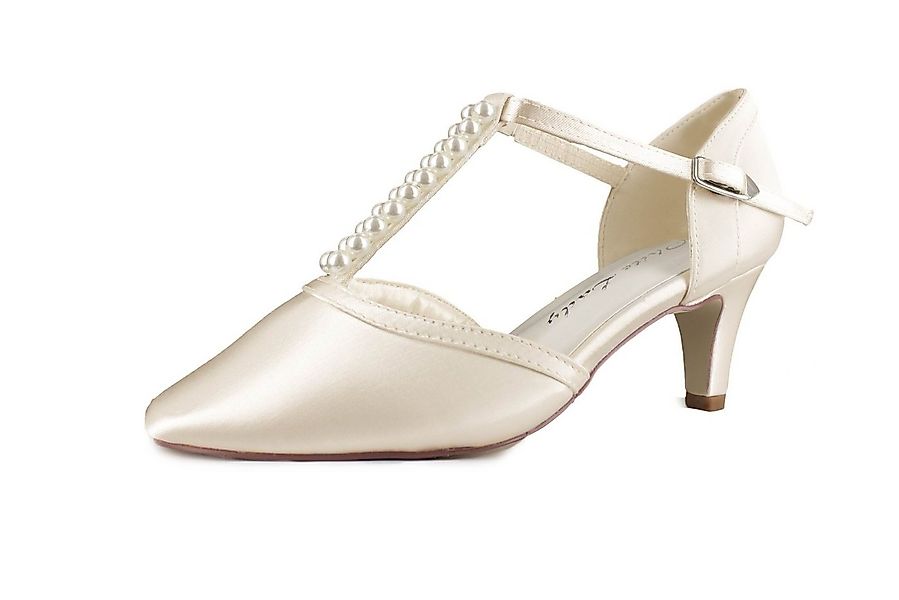 White Lady 877 ivory Satin - einfärbbare Perlen Brautschuhe T-Strap Pumps günstig online kaufen
