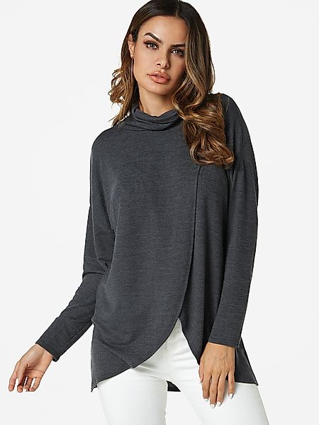 Grey Crossed Front Design Rollkragen-T-Shirt mit Ausschnitt günstig online kaufen