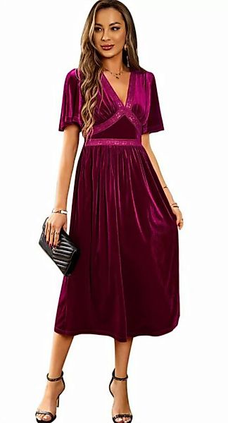 ZWY Abendkleid Mittellanges Kleid mit V-Ausschnitt, kurzärmeliges Damenklei günstig online kaufen