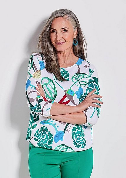 GOLDNER T-Shirt Viskoseshirt mit Allover-Druck Druckshirt mit U-Boot-Aussch günstig online kaufen