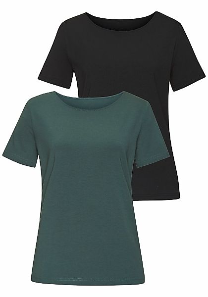 LASCANA T-Shirt "mit Rundhals-Ausschnitt", (2er-Pack), aus elastischer Baum günstig online kaufen
