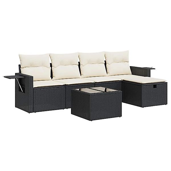 vidaXL 6-Tlg Garten-Sofagarnitur mit Kissen Schwarz Poly Rattan 3325472 günstig online kaufen