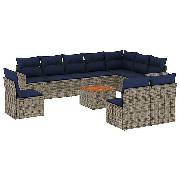 vidaXL 11-Tlg Garten-Sofagarnitur mit Kissen Grau Poly Rattan 3256509 günstig online kaufen