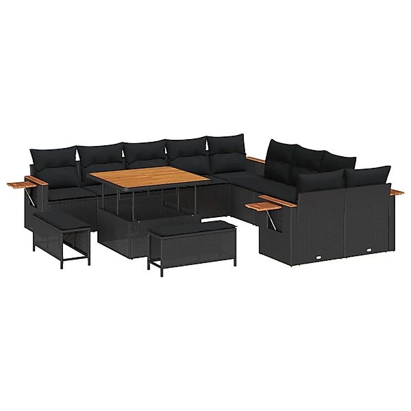 vidaXL Gartensofa-set mit Kissen 17-Tlg Schwarz Poly-Rattan 3365174 günstig online kaufen