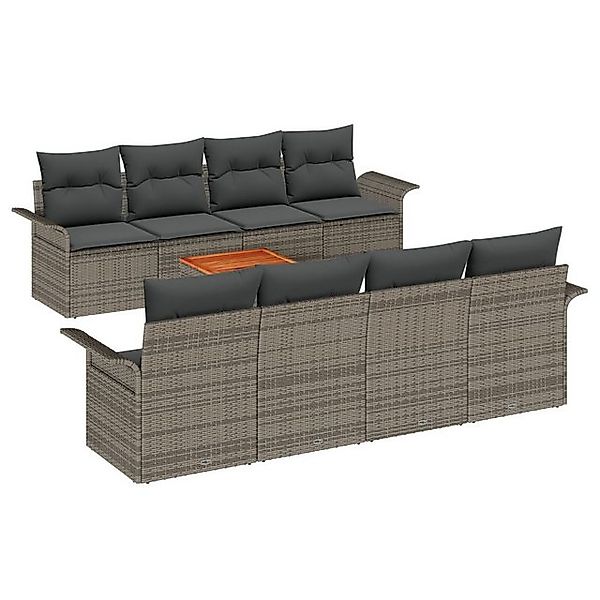 vidaXL Loungesofa 9-tlg. Garten-Sofagarnitur mit Kissen Grau Poly Rattan, 7 günstig online kaufen
