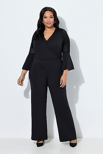 Ulla Popken Funktionshose Jumpsuit Wickeloptik V-Ausschnitt Langarm günstig online kaufen