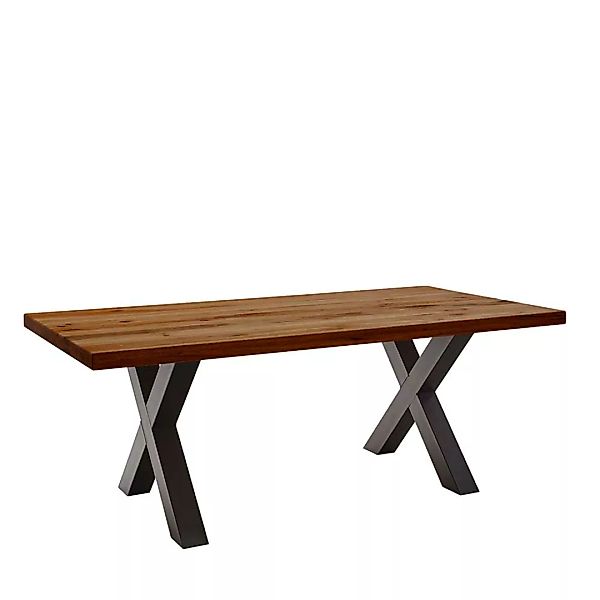 Tisch X-Gestell Schwarz mit Massivholzplatte Zerreiche günstig online kaufen