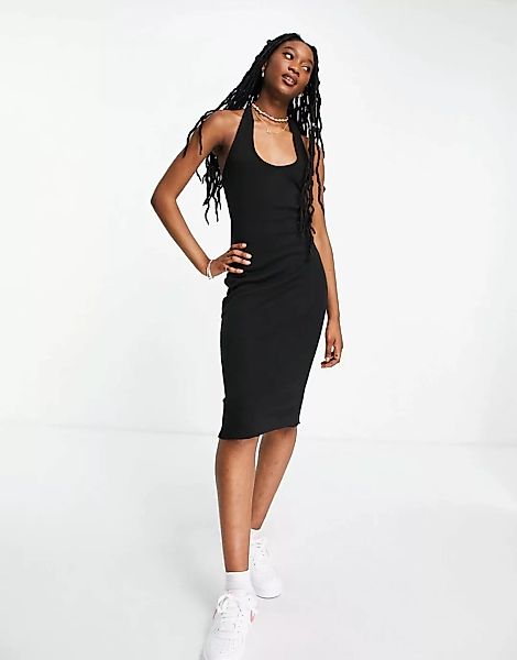 Urban Bliss – Geripptes Neckholder-Kleid in Schwarz günstig online kaufen