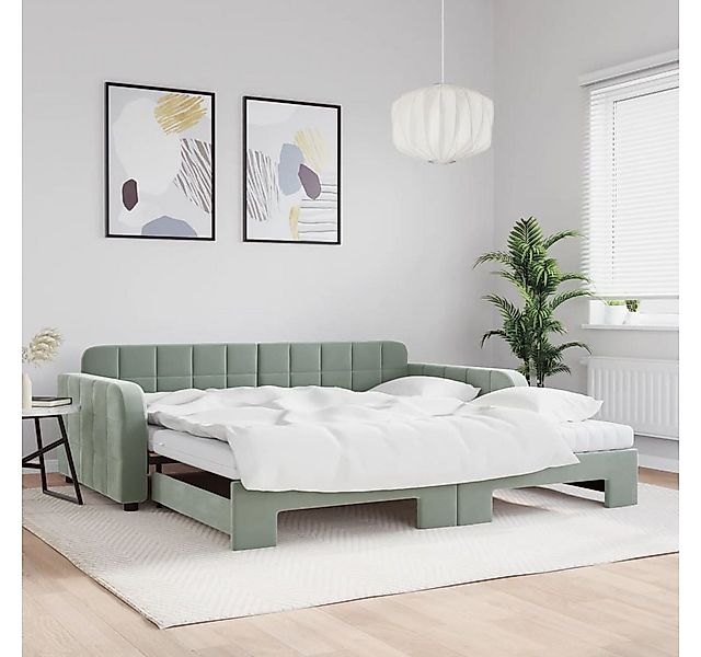 vidaXL Bett, Tagesbett Ausziehbar mit Matratzen Hellgrau 100x200 cm Samt günstig online kaufen