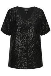 Ulla Popken T-Shirt Pailletten-Shirt Oversized V-Ausschnitt günstig online kaufen