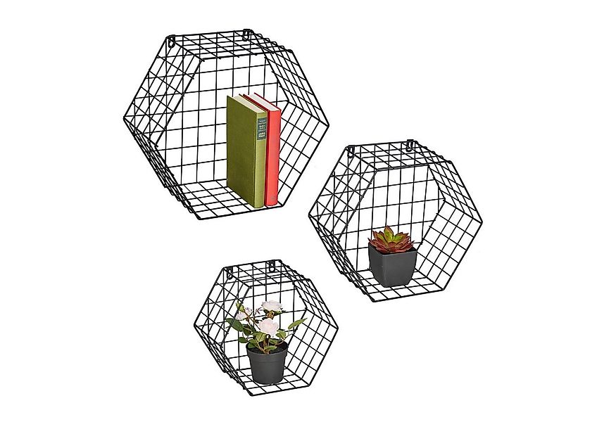 relaxdays Wandregal Schwarze Wandregale im 3er Set günstig online kaufen