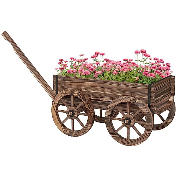 Outsunny Blumenkasten Tannenholz  Blumenkasten im Holzwagen-Design Verkohlt günstig online kaufen