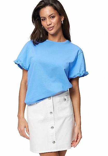 Zero Kurzarmshirt "zero Damen Shirt mit Rüschen am Ärmel", (1 tlg.), Plain/ günstig online kaufen