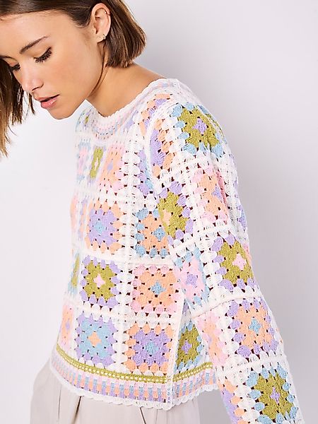 Apricot Rundhalspullover Crochet Pullover, mit welligem günstig online kaufen