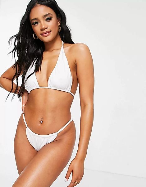 ASOS DESIGN – Verstellbare Tanga-Bikinihose in Weiß günstig online kaufen