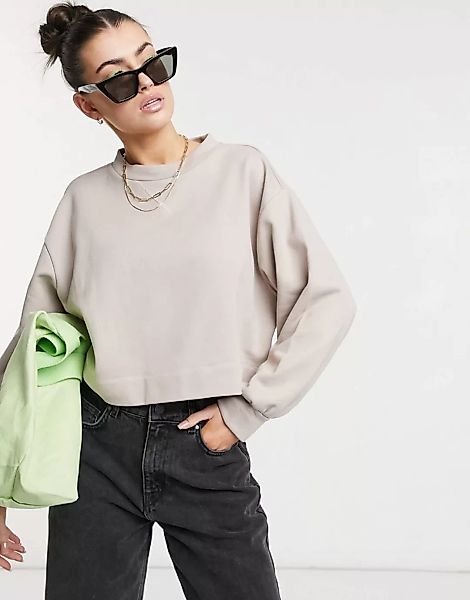 Aligne – Kurz geschnittenes Sweatshirt aus Bio-Baumwolle in Pilzbraun-Neutr günstig online kaufen