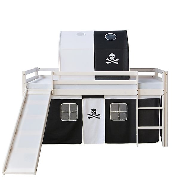 Homestyle4u Hochbett 90x200 Weiß mit Rutsche Vorhang Pirat 1566 günstig online kaufen