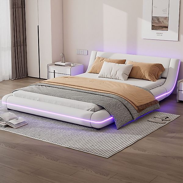 autolock Polsterbett Flachbett, Bodenbett, PU, LED-Umgebungslicht,weiß günstig online kaufen