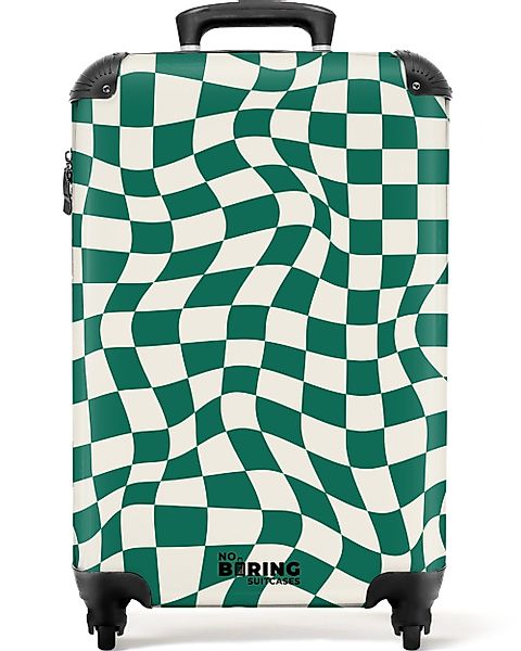 NoBoringSuitcases.com© Hartschalen-Trolley Grün-weißer Karodruck in Wellenf günstig online kaufen