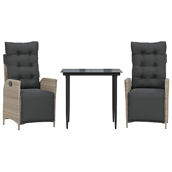 vidaXL 3-Tlg Garten-Essgruppe mit Kissen Hellgrau Poly Rattan 3213462 günstig online kaufen