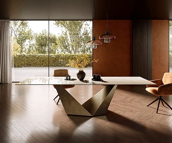 Esstisch Edge 300x100 Keramik Laminam® Onice Oro ?Prisma Metallic Gold günstig online kaufen
