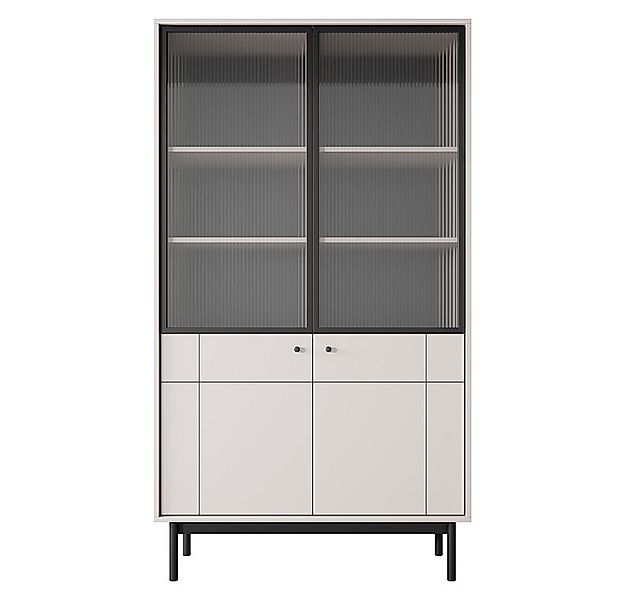 Lomadox Vitrine JANTAR-160 in kaschmir, schwarzen Holzfüßen, gefräste Front günstig online kaufen