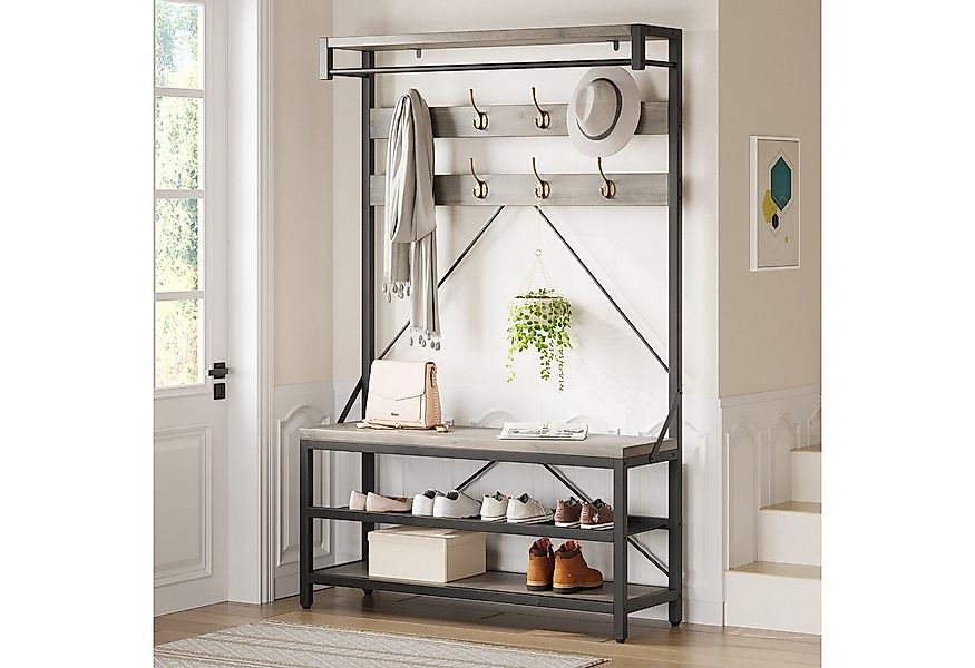 GarveeMore Garderobenständer 4-in-1 mit Sitzbank,3 Etagen Ablage und 8 Hake günstig online kaufen