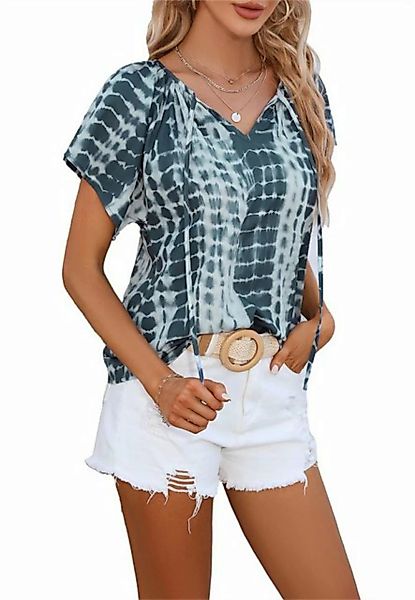 ZWY Kurzarmbluse Damen-Kurzarmhemd mit V-Ausschnitt und Schnürung, lockeres günstig online kaufen
