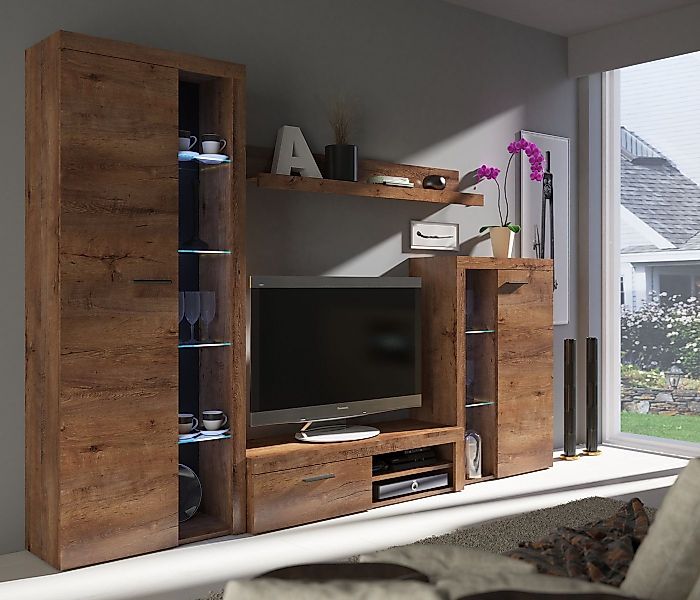 Küchen-Preisbombe Wohnwand Rumba Schrankwand Anbauwand Wohnzimmer Eiche Lef günstig online kaufen