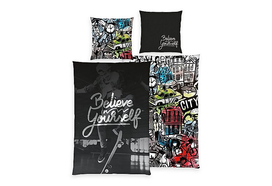 Herding Kinderbettwäsche Skater Bettwäsche Set 2tlg. 135x200 cm 100% Microf günstig online kaufen