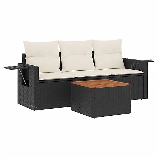 vidaXL 4-Tlg Garten-Sofagarnitur mit Kissen Schwarz Poly Rattan 3224432 günstig online kaufen