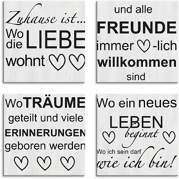 Artland Leinwandbild "Wo die Liebe wohnt 1-4" Sprüche & Texte 4 Stk. tlg. 4 günstig online kaufen
