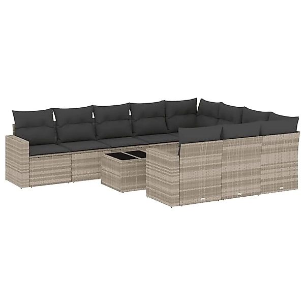 vidaXL 11-Tlg Garten-Sofagarnitur mit Kissen Hellgrau Poly Rattan 3251839 günstig online kaufen