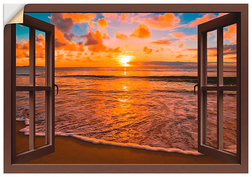 Artland Wandbild "Fensterblick Sonnenuntergang am Strand", Sonnenaufgang & günstig online kaufen
