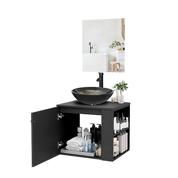 Puluomis Badezimmer-Set Badezimmerschrank mit Spiegel Waschbeckenunterschra günstig online kaufen