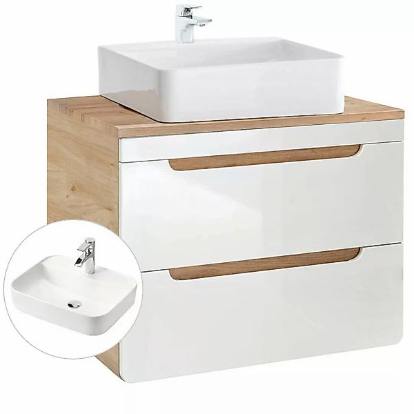 Waschtischunterschrank 80 cm mit 51 cm Keramikbecken LUTON-56 Hochglanz wei günstig online kaufen