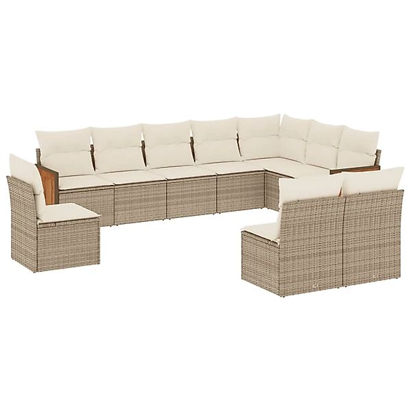 vidaXL 10-Tlg Garten-Sofagarnitur mit Kissen Beige Poly Rattan 3260154 günstig online kaufen