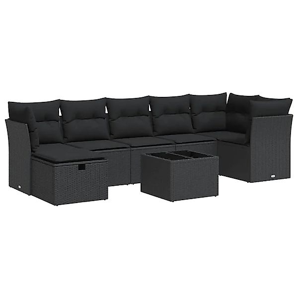 vidaXL 8-Tlg Garten-Sofagarnitur mit Kissen Schwarz Poly Rattan 3325311 günstig online kaufen