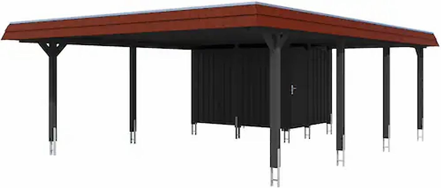 Skanholz Doppelcarport »Wendland« Massivholz 550 cm Anthrazit, rote Blende günstig online kaufen