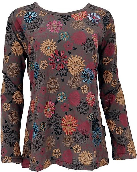 Guru-Shop Longsleeve Besticktes Langarmshirt Hippie chic Retro - braun alte günstig online kaufen