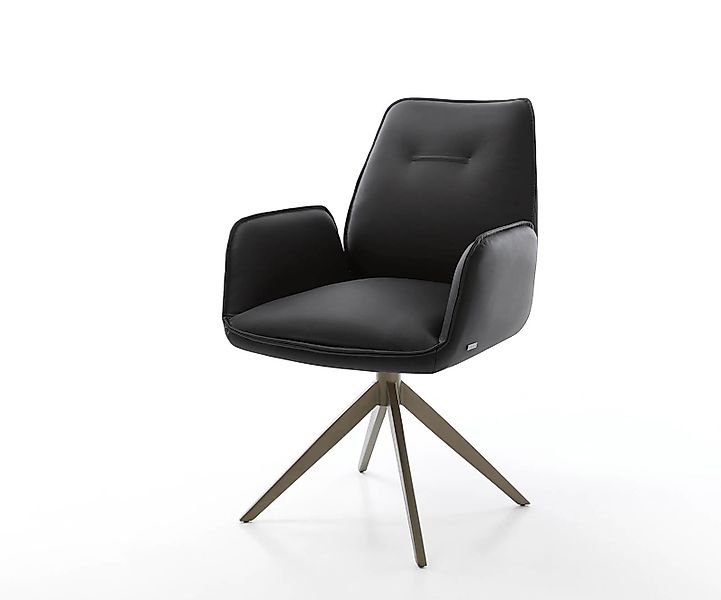 Drehstuhl Zoa-Flex Echt-Leder Schwarz Kreuzgestell breit Effektfinish Titan günstig online kaufen